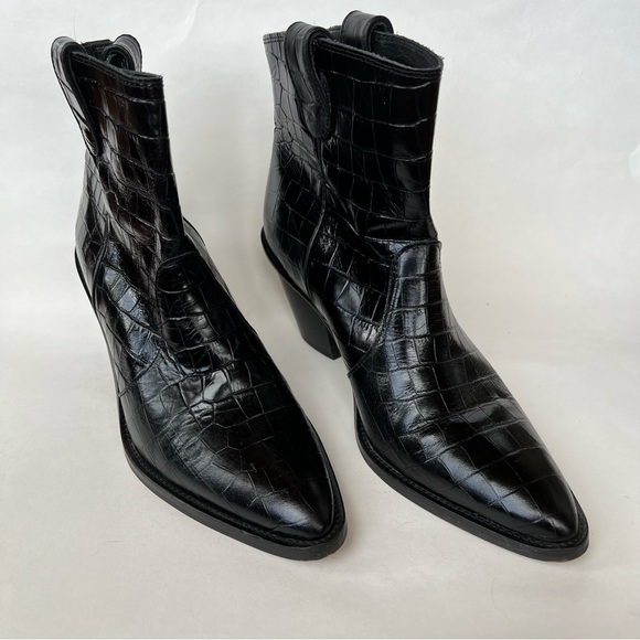 Fabienne Chapot Crocodile Embossed Leather Ankle Boots - Picture 3 of 8